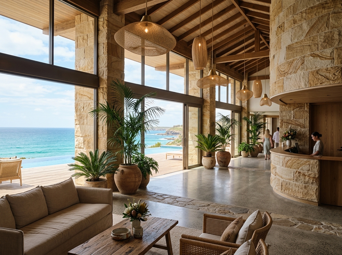 Elegant Australian resort lobby with ocean-inspired design